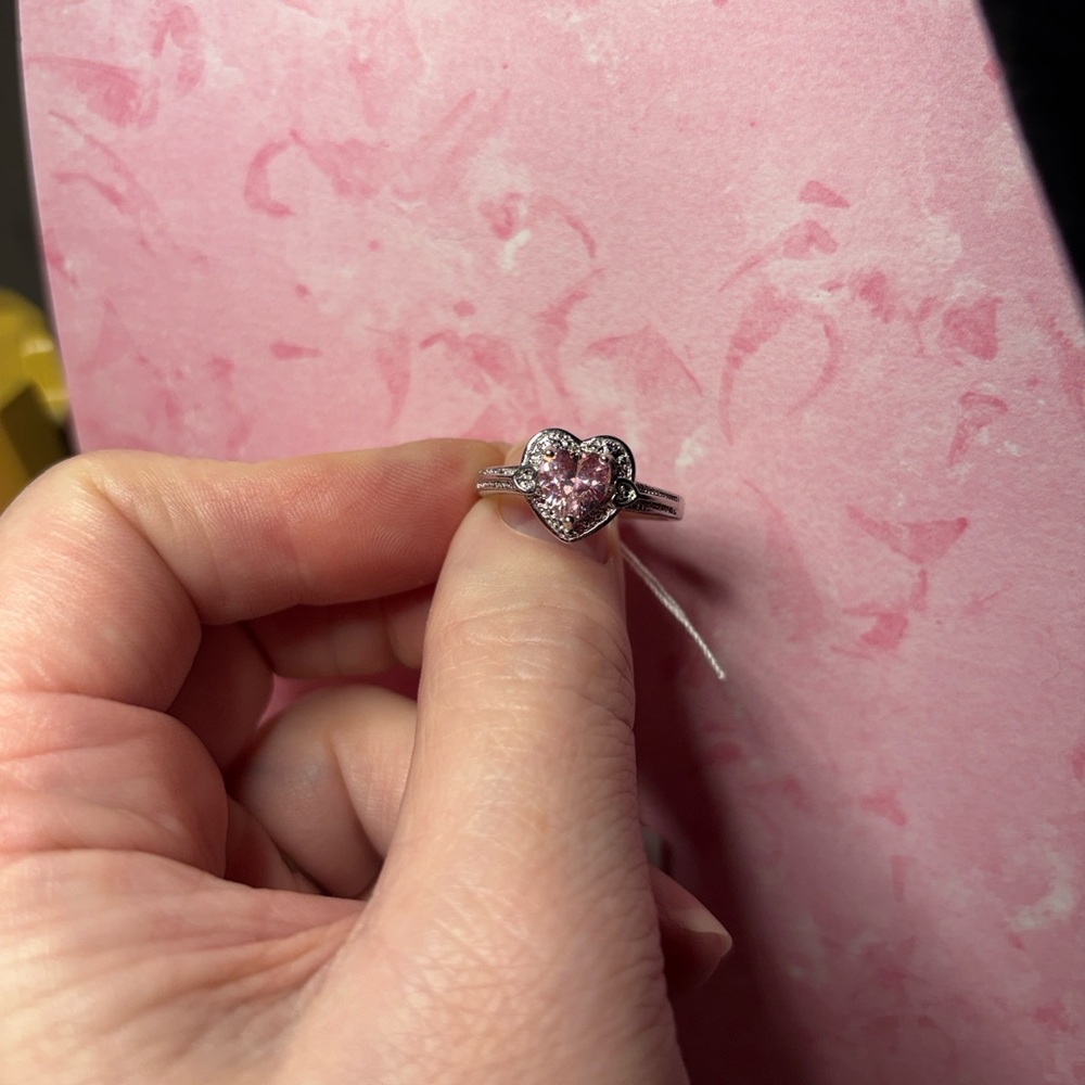 Heart-Shaped Pink and Silver Ring